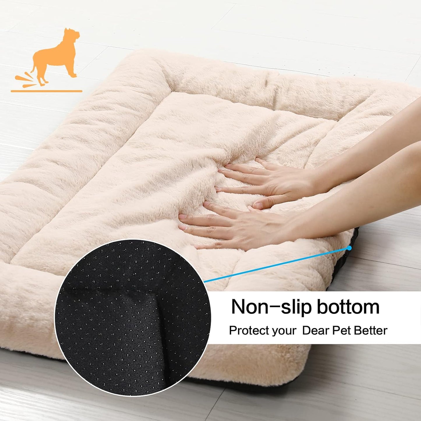 Dog Beds Crate Pad for Large Dogs Ultra Soft Dog Crate Bed Washable & Anti-Slip Kennel Pad for Dogs Cozy Sleeping Mat,Cream 42inch