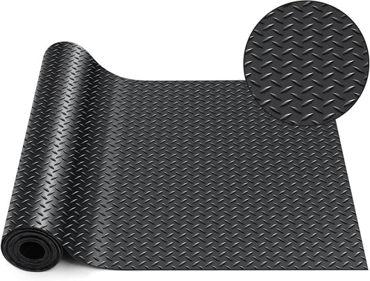 Breling 16 in x 10 ft Rubber Diamond Plate Rolls Mats, Heavy Duty Flooring Rug for Trailers Garage, PVC Water/Stain Outside Stall Resistant Parking Rv Tool(Black)
