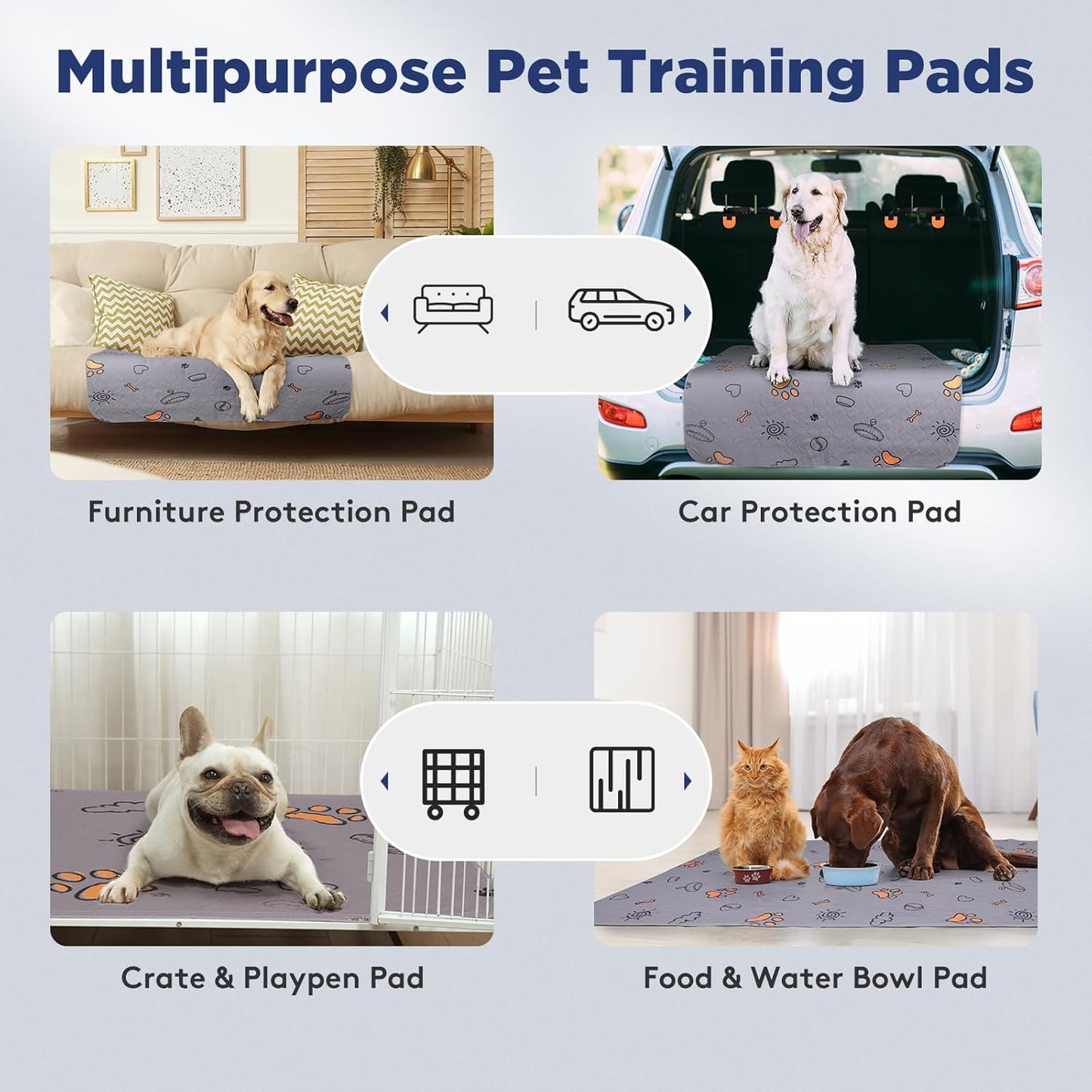 Washable Pee Pads for Dogs, 2 Pack Large 34"x36" Super Absorbent Reusable Puppy Pads Pet Training, 100% Waterproof Non-Slip Pad Whelping Dog Playpen Crate Mat for Potty