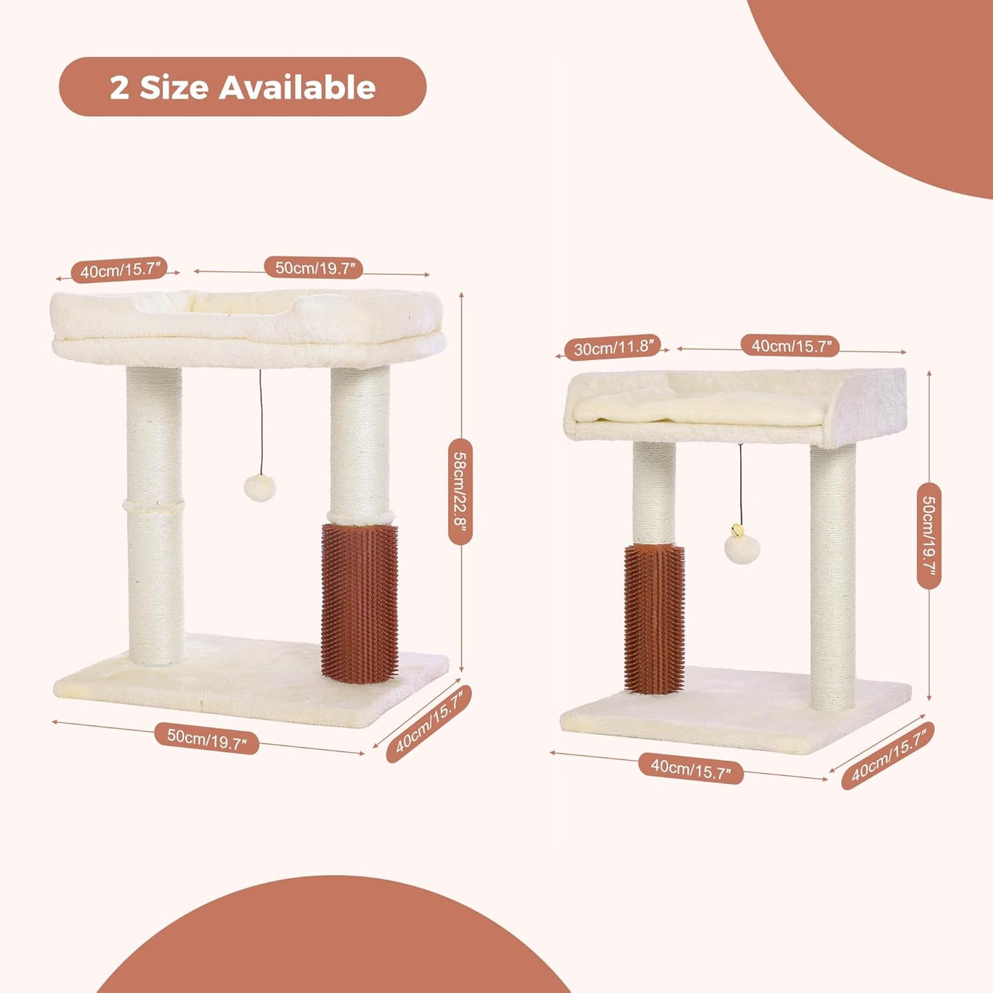 Cat Tree Tower for Large Cats Cat Scratching Post with Cat Self Groomer, 20x15.7” Wide Top Bed, Thick Scratch Post [Dia=4.5”] and Danging Ball Great for Indoor Cats-Large Beige