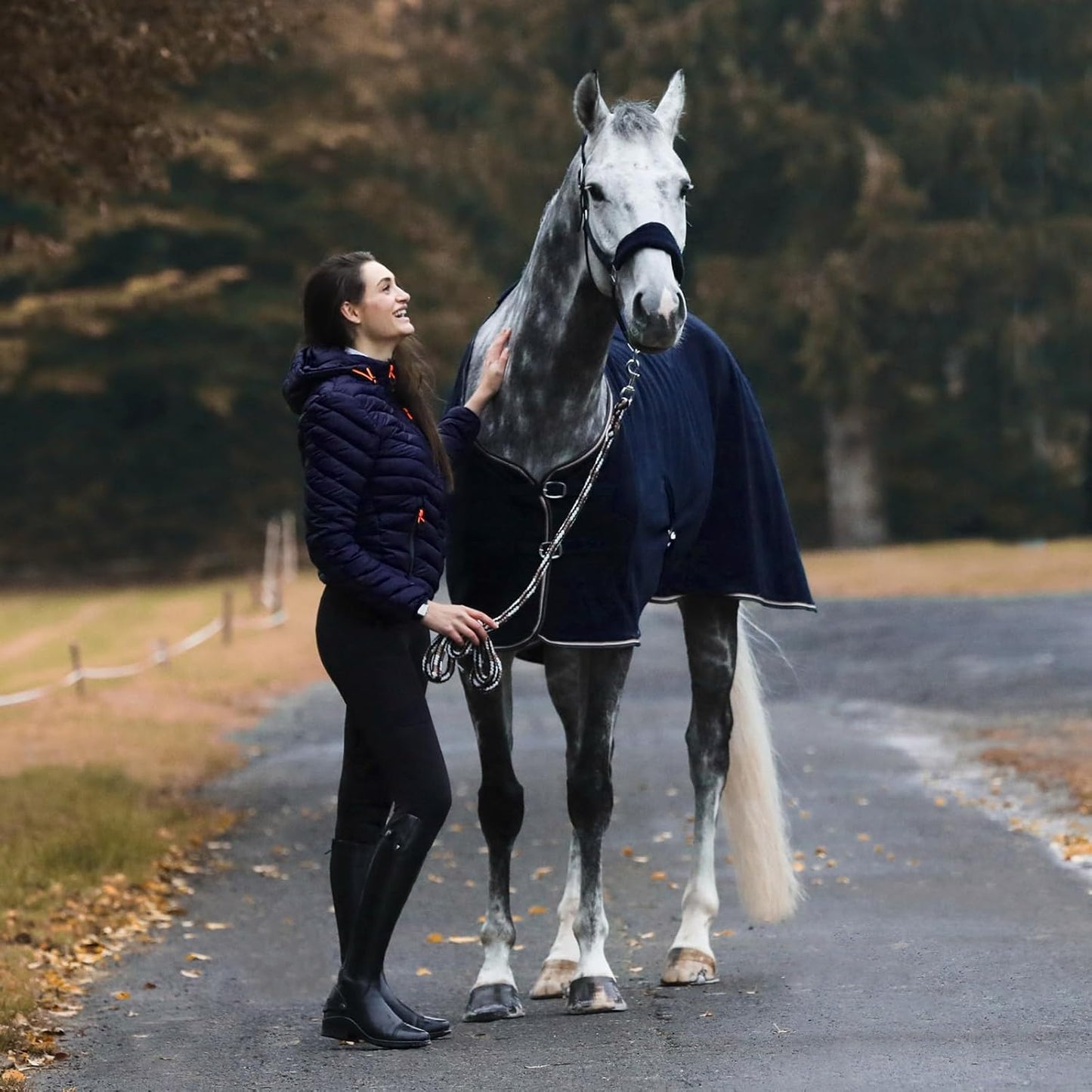 HORZE Kiel Adjustable Horse Halter with Fleece Padding - Dark Navy - Horse