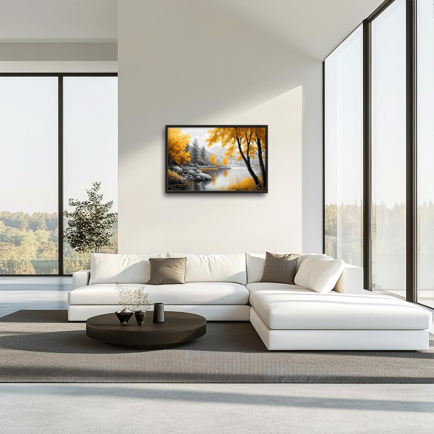 Framed Large Tree Wall Art for Living Room, Oversized Zen Trees Wall Decor, Black and Golden Forest Canvas Pictures Home Decoration for Living Room Bedroom Office 36"x24"