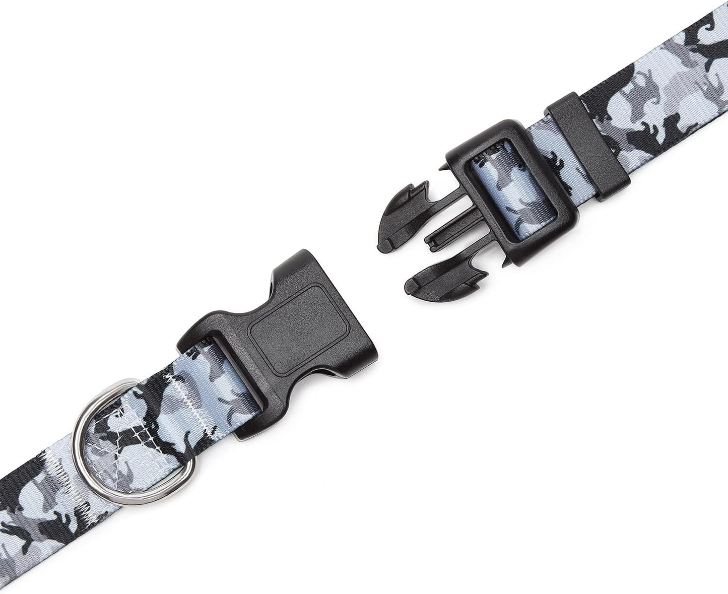 Mercano Adjustable Dog Collar - Special Design Patterns, Soft Nylon Comfortable Durable Pet Collar for Small Medium Large Dogs (L, Dog Camouflage Grey)