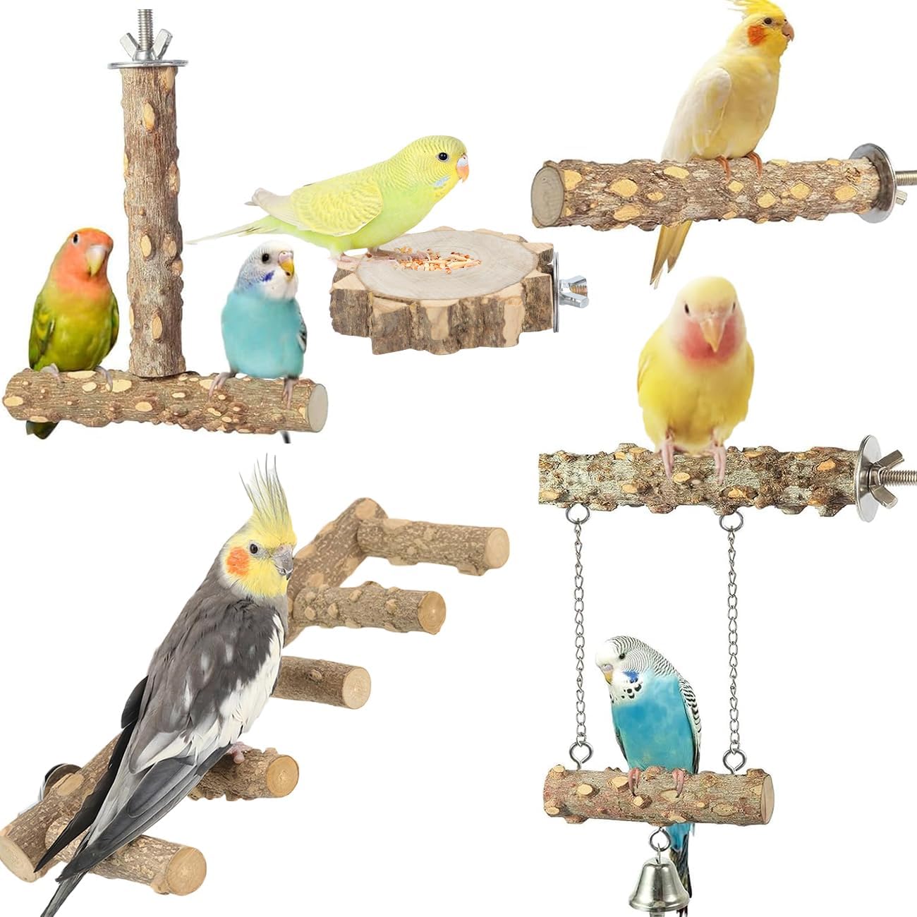 Bird Ladder Perch for Cage, Nature Wooden Bird Bridge Exercise Stands Parrot Climbing Chewing Toys for Small Animal (B)