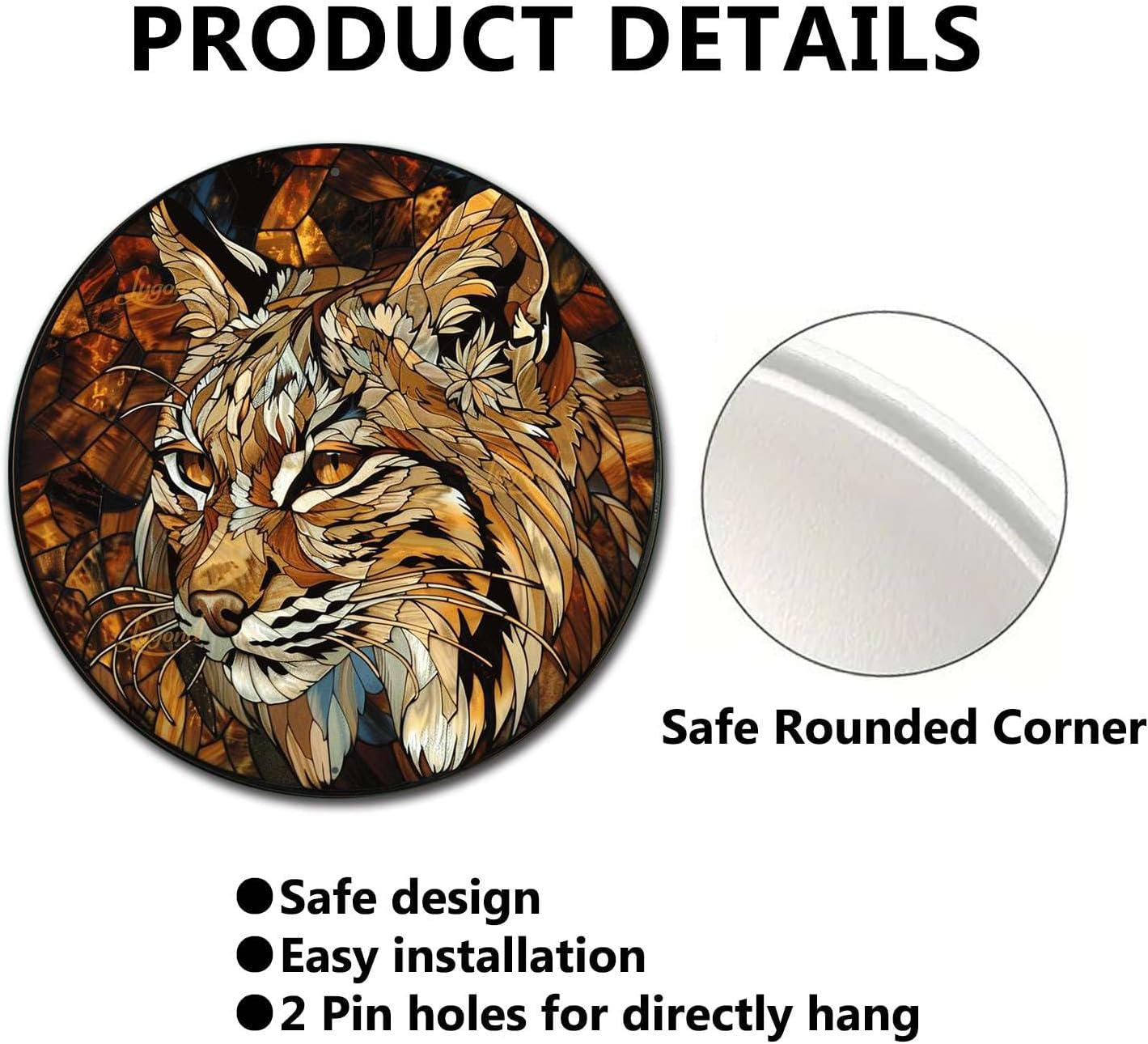 Lygond Aluminum Circular Stained Glass Bobcat Restroom Sign, 88 Inches