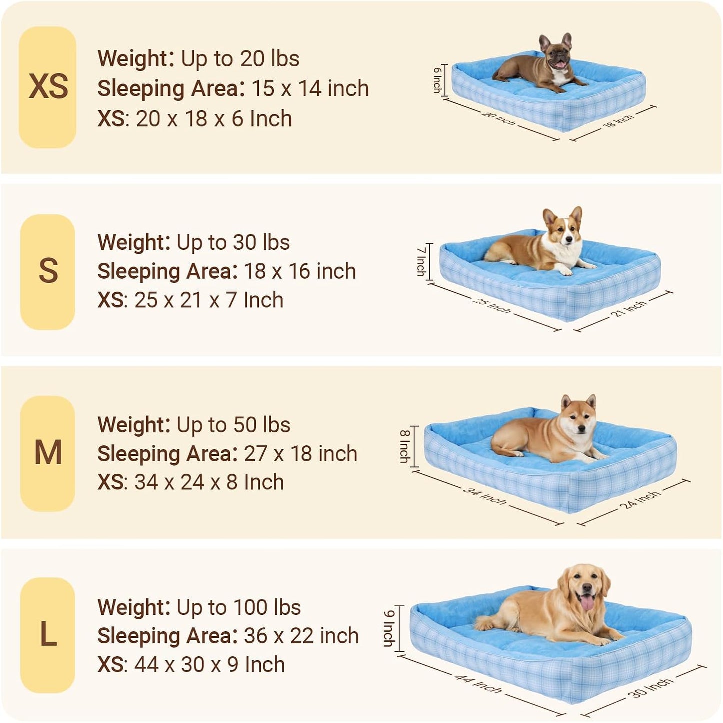 MIHIKK Rectangle Dog Beds for Extra Large Dogs & Cats, Orthopedic Sleeping Pet Bed for Couch with Durable Puppy Cuddler and Anti-Slip Bottom Machine Washable 44 * 30 Inch (Blue)