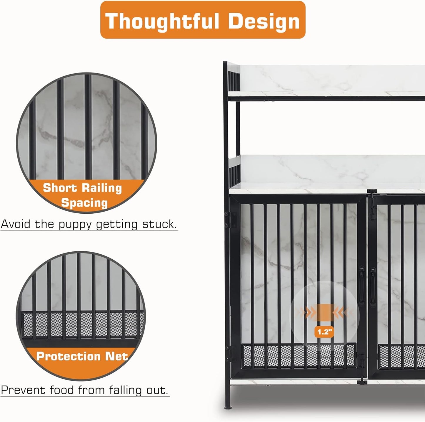 MCombo Furniture Style Dog Crate with Storage Shelves, Heavy Duty Wooden Dog Cage End Table, Triple Doors Pet House Indoor, 1368 (White)