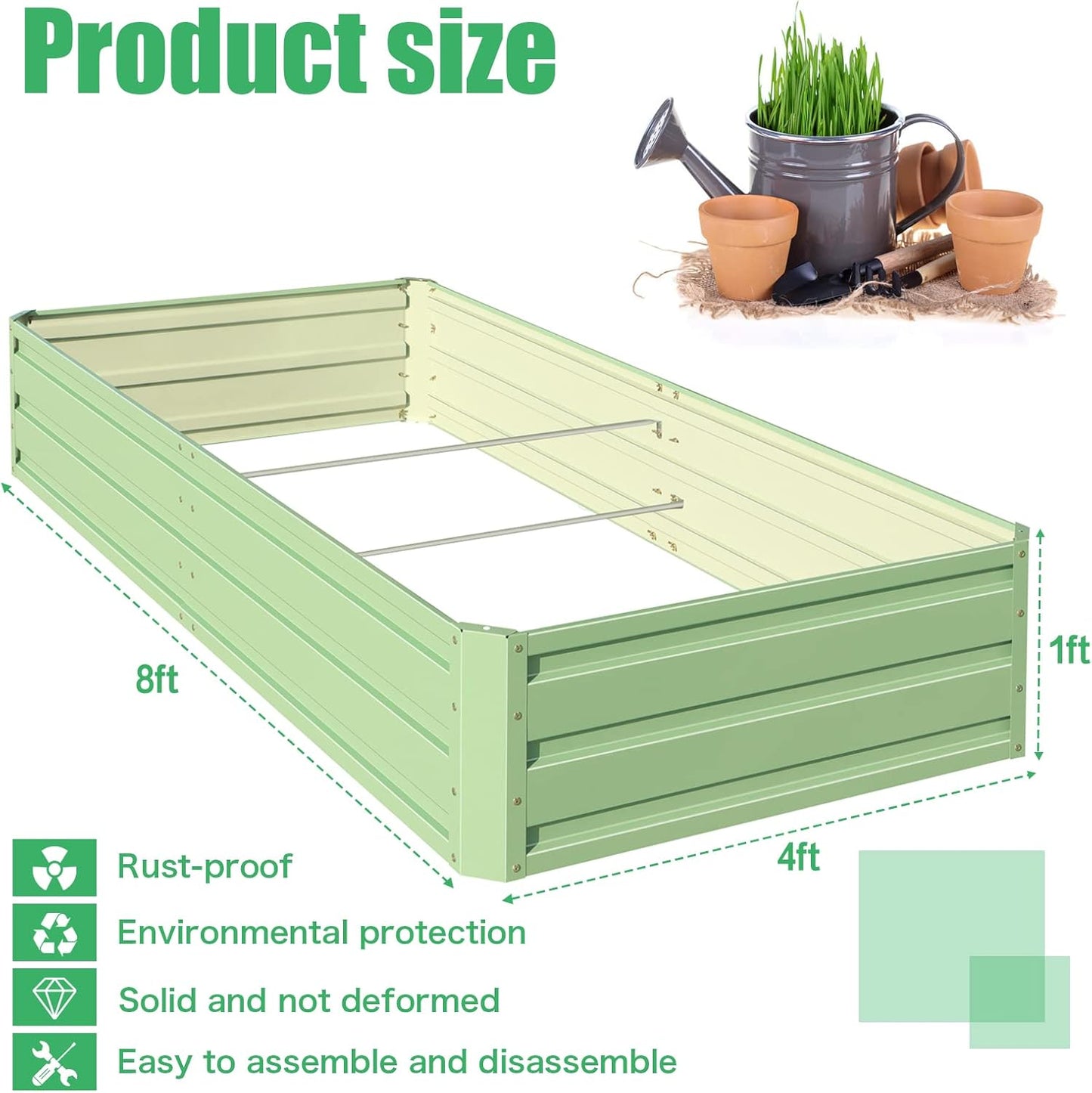 SnugNiture Galvanized Raised Garden Bed 8x4x1FT Outdoor Large Metal Planter Box Steel Kit for Planting Vegetables, Flowers