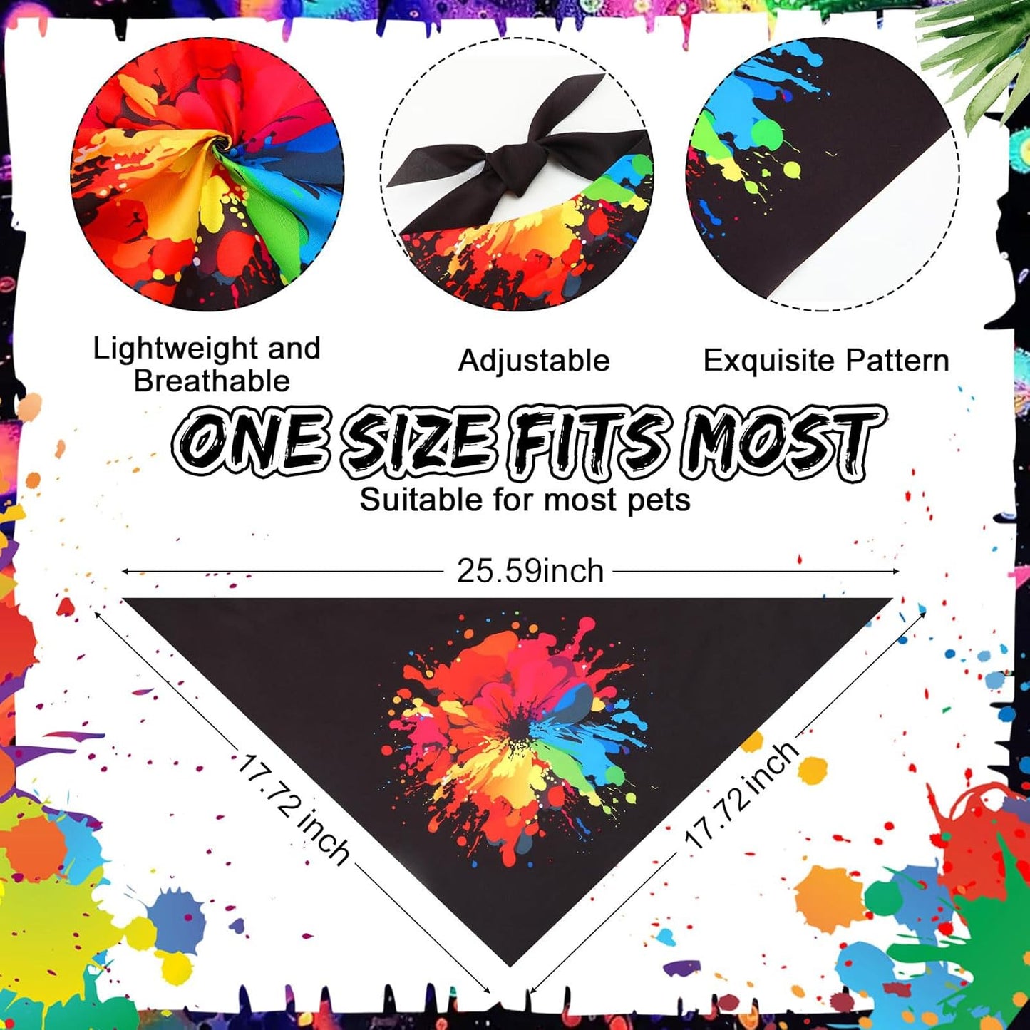 Reginary 72 Packs 4th of July Dog Bandanas Bulk America Flag Patriotic Pet Bandanas Triangle Scarf Bibs Adjustable Dogs Bandana for Pet Independence Day(Ink Splash Pattern)