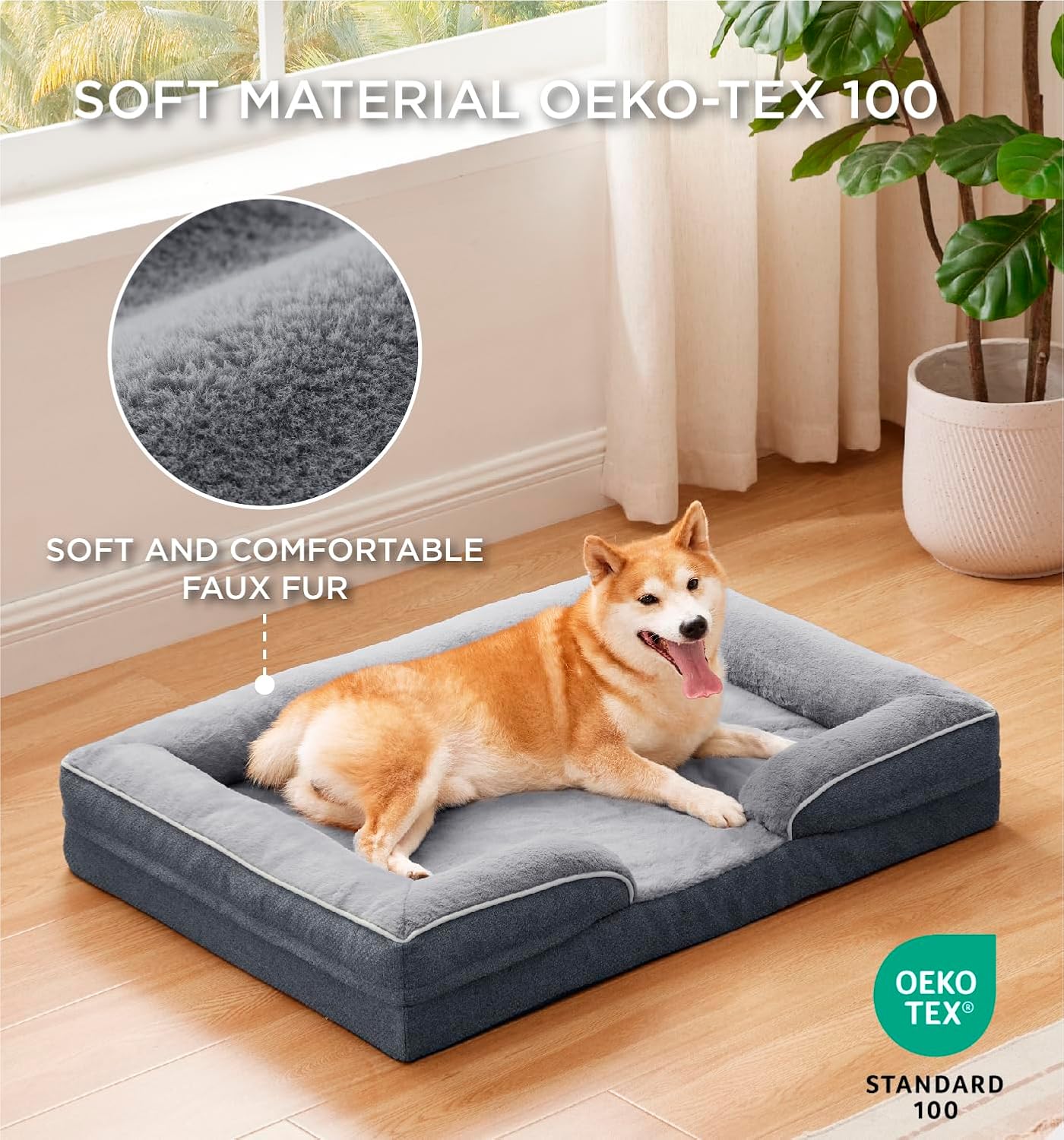 MADE 4 PETS Orthopedic Dog Bed for Extra Large Dogs, Supportive Foam XL Pet Bed Sofa with Washable Removable Cover, Waterproof Large Dog Couch Bed, Non-Slip Bottom and Egg-Crate Foam, Grey