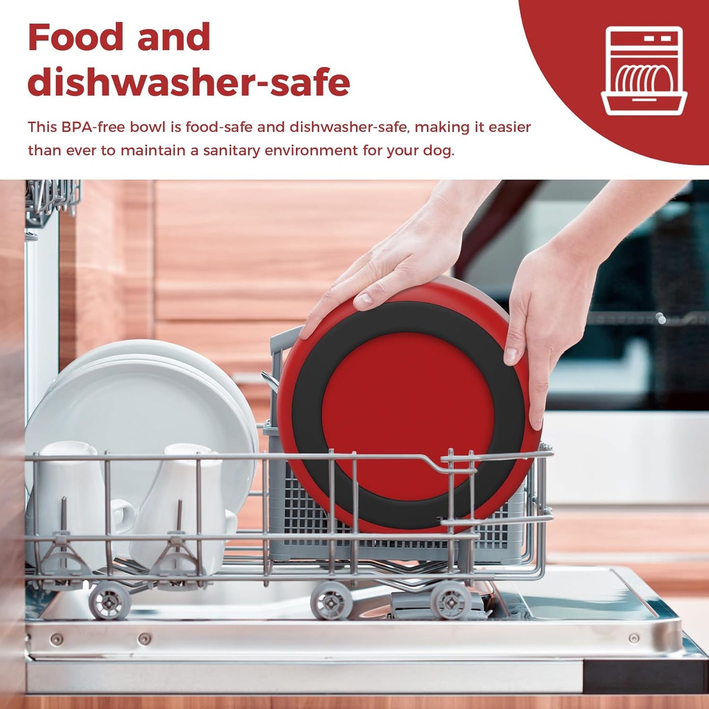 Dog Bowl, Stainless Steel Dog Food and Water Bowl with Non Slip Quiet Bottom, Easy to Clean, Dishwasher Safe, 64oz, Red