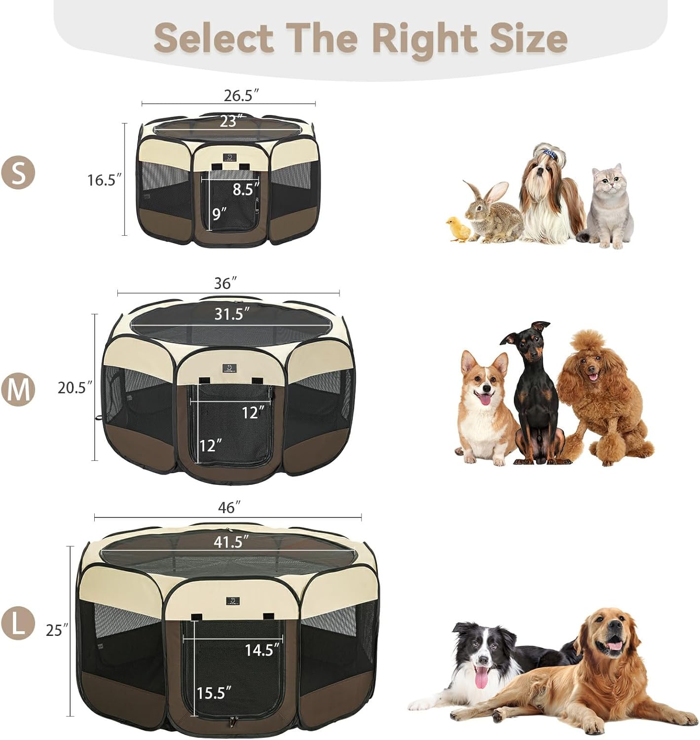 A4Pet Dog Playpen Indoor, 49” Pet Playpen with Bowl for Dogs, Kittens, and Small Animals, Removable Zipper & Mesh Panel(19”W × 12”H)