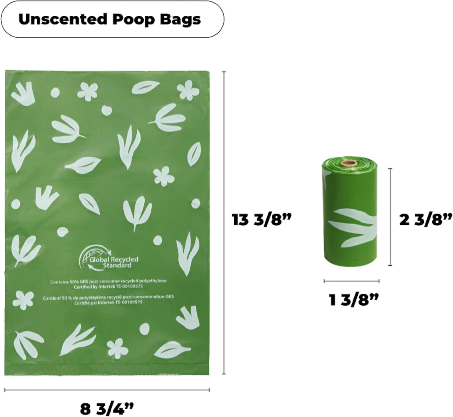Best Pet Supplies Poop Bags for Dogs, 50% Post-Consumer Recycled Content dog waste bags on rolls, fits all poop bag holders for leashes - 600 Count, Green, Unscented