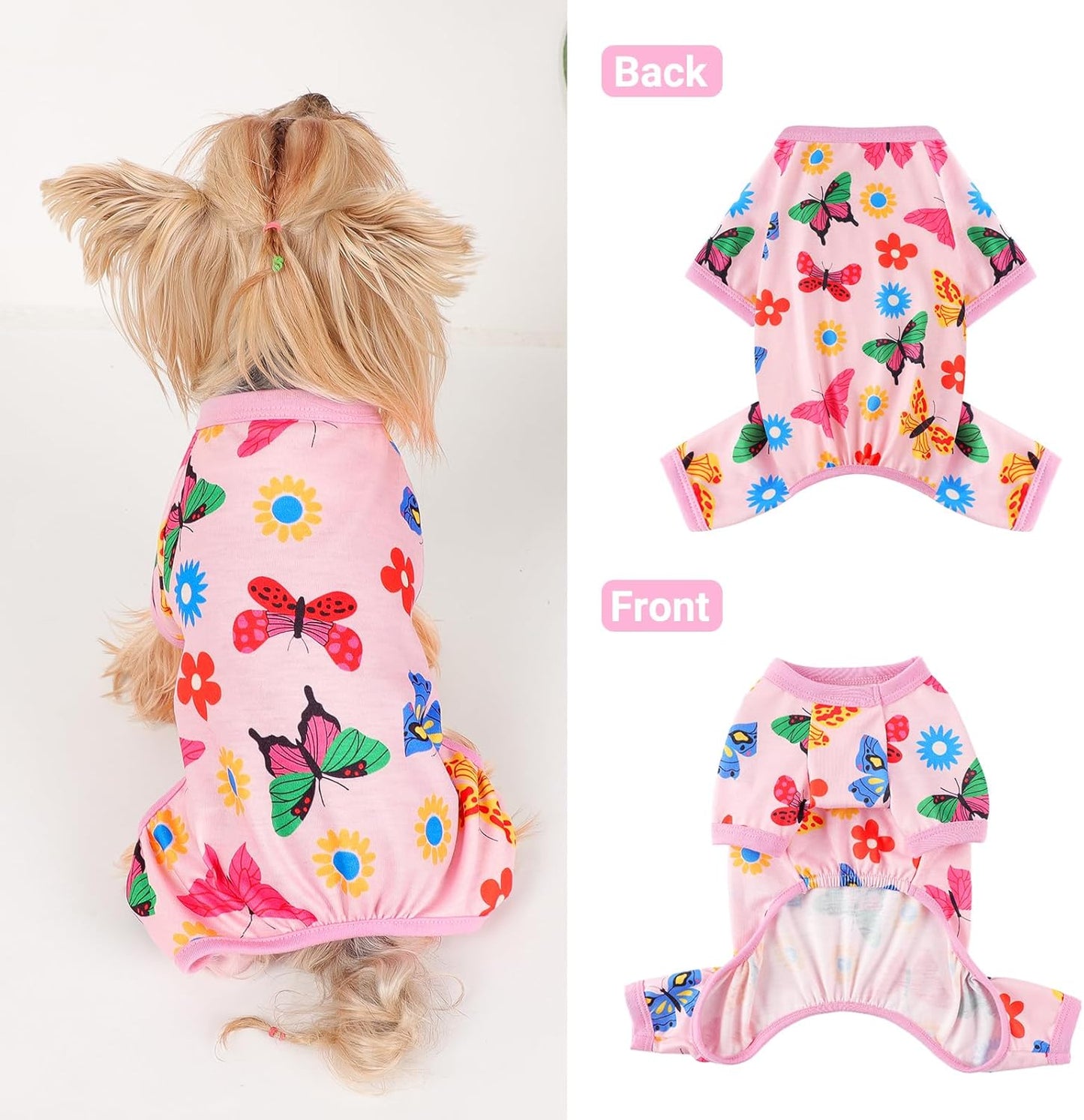 Dog Pajamas Small Sized Dogs Stretchable Summer Dog Clothes Pjs 4 Legs Girl Boy Cute Soft Puppy Outfits Doggie Cat Jammies Jumpsuit Sleeper for Pet, Butterfly, L