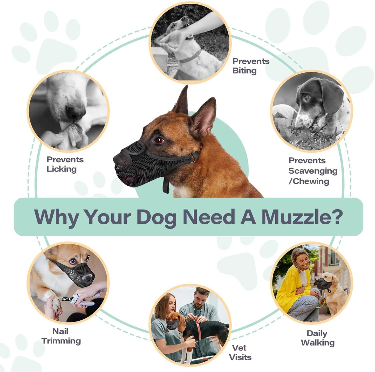 LUCKYPAW Dog Muzzle for Large Medium Small Dogs, Patented Mesh Muzzle to Prevent Biting Chewing Eating, Soft Mouth Guard with Front Opening Design for Drinking Panting (Black, XXL)