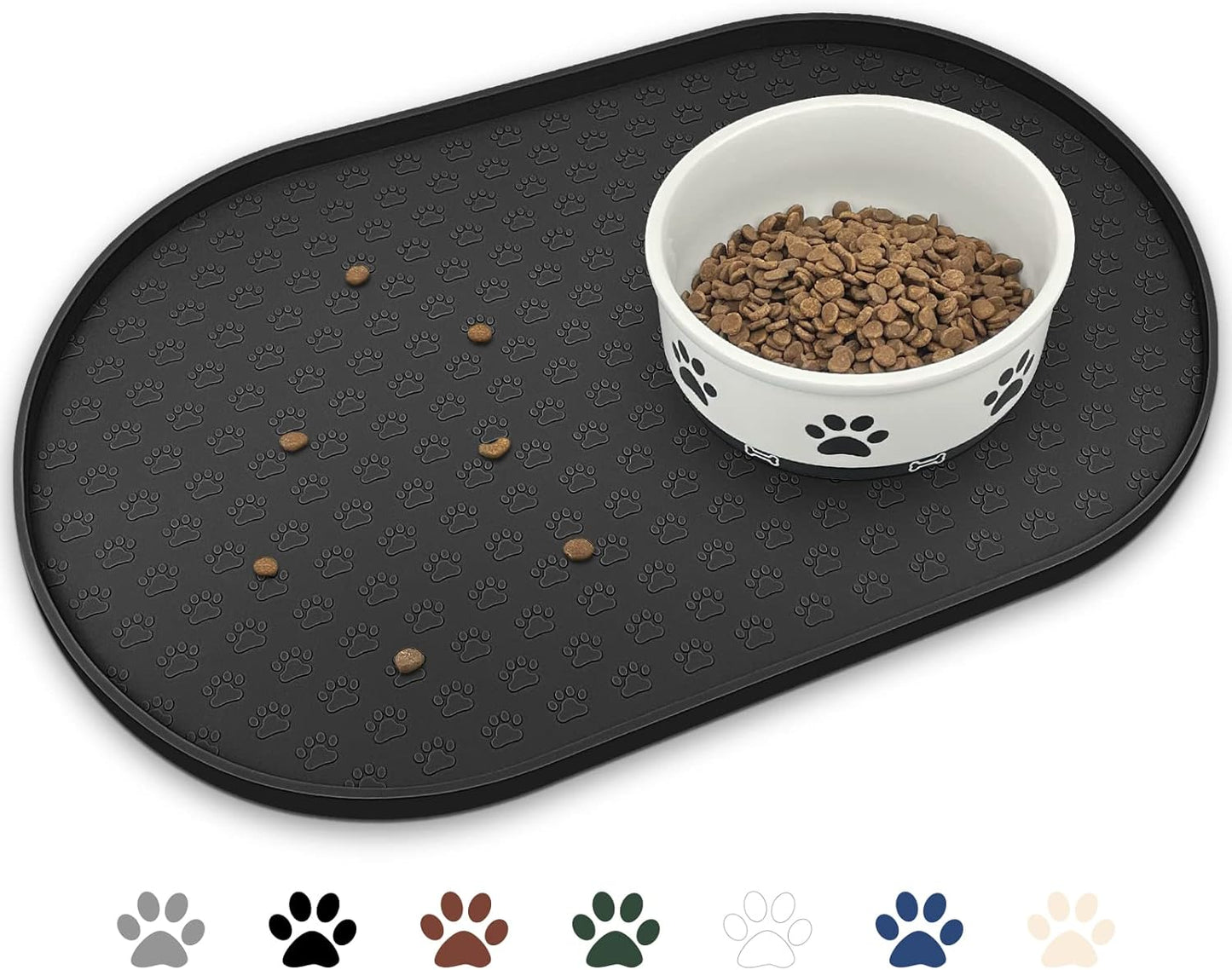 KPWACD Pet Feeding Mat for Dogs and Cats, Silicone Dog Placemat Non-Slip Waterproof Bowl Mats Prevent Food and Water Overflow, High-Lips Puppy Dish Tray Mat Suitable for Large Medium Small Pets, Black
