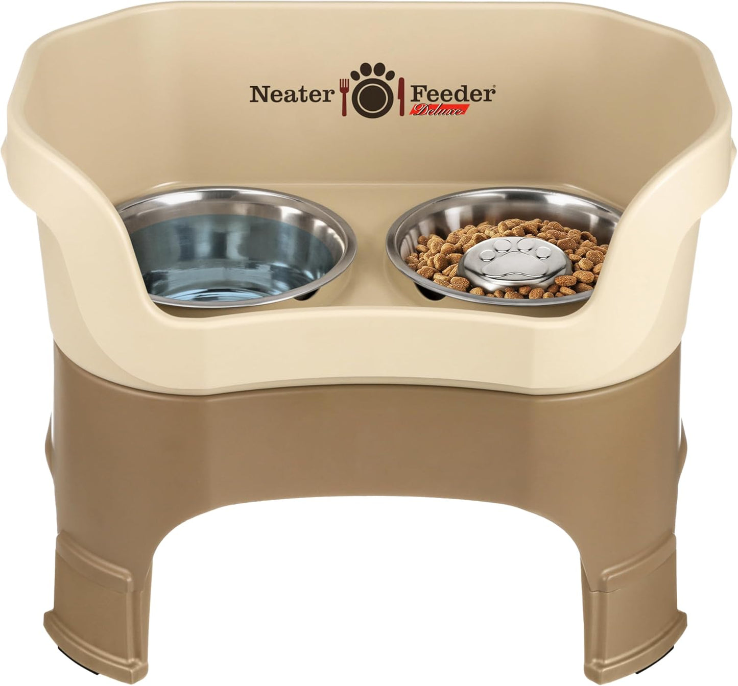 Neater Feeder Deluxe Mess Proof Dog Bowls Elevated for Large Breeds – Made in USA – No Spill Raised Slow Feeder Elevated Dog Bowl Stand w/Leg Extensions, Food and Water Bowl Set, Cappuccino