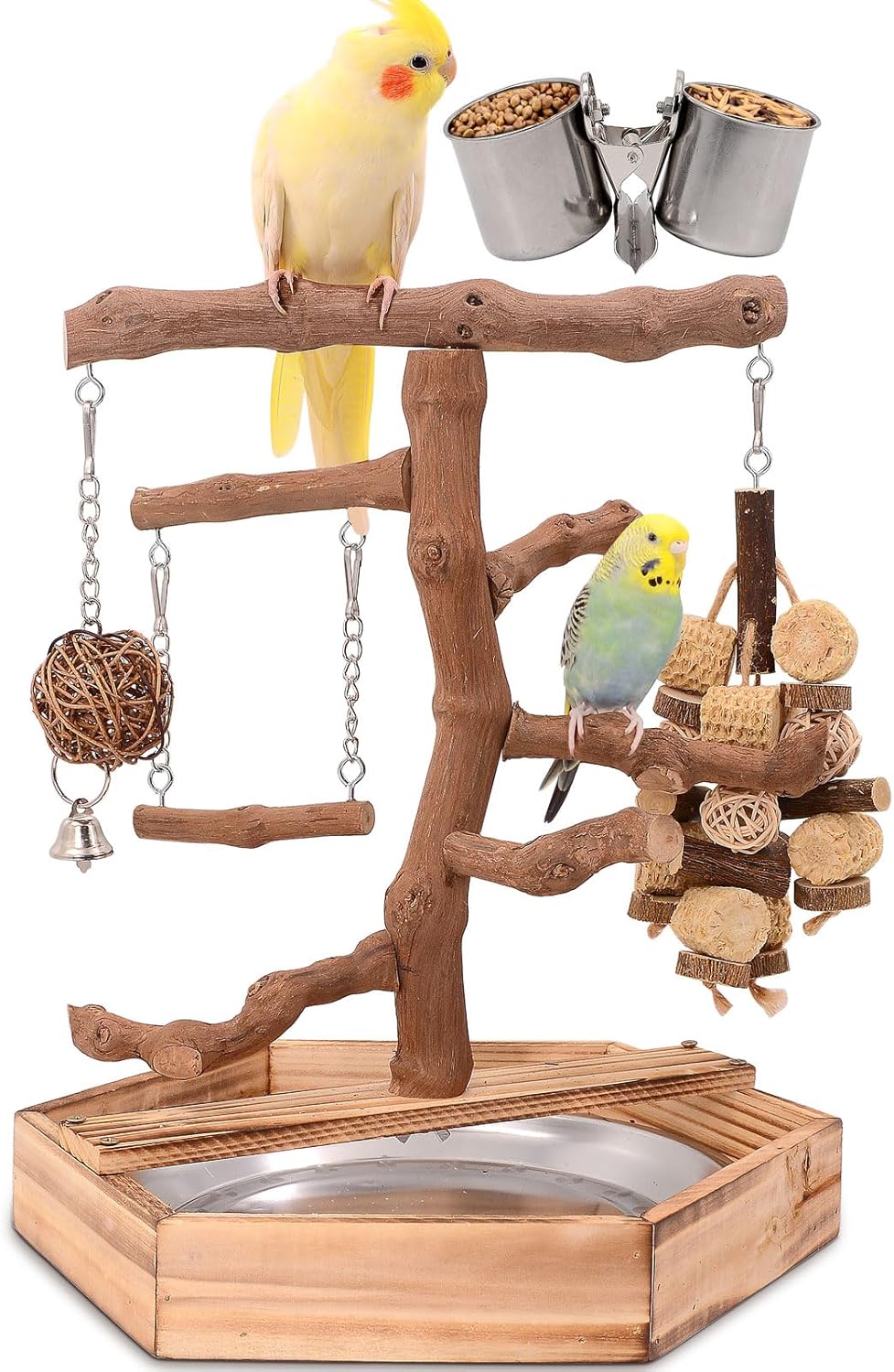 Natural Grape Wood Bird Parakeet Playground - Perch Stand for Parakeets, Cockatiels, and Small Birds Toys