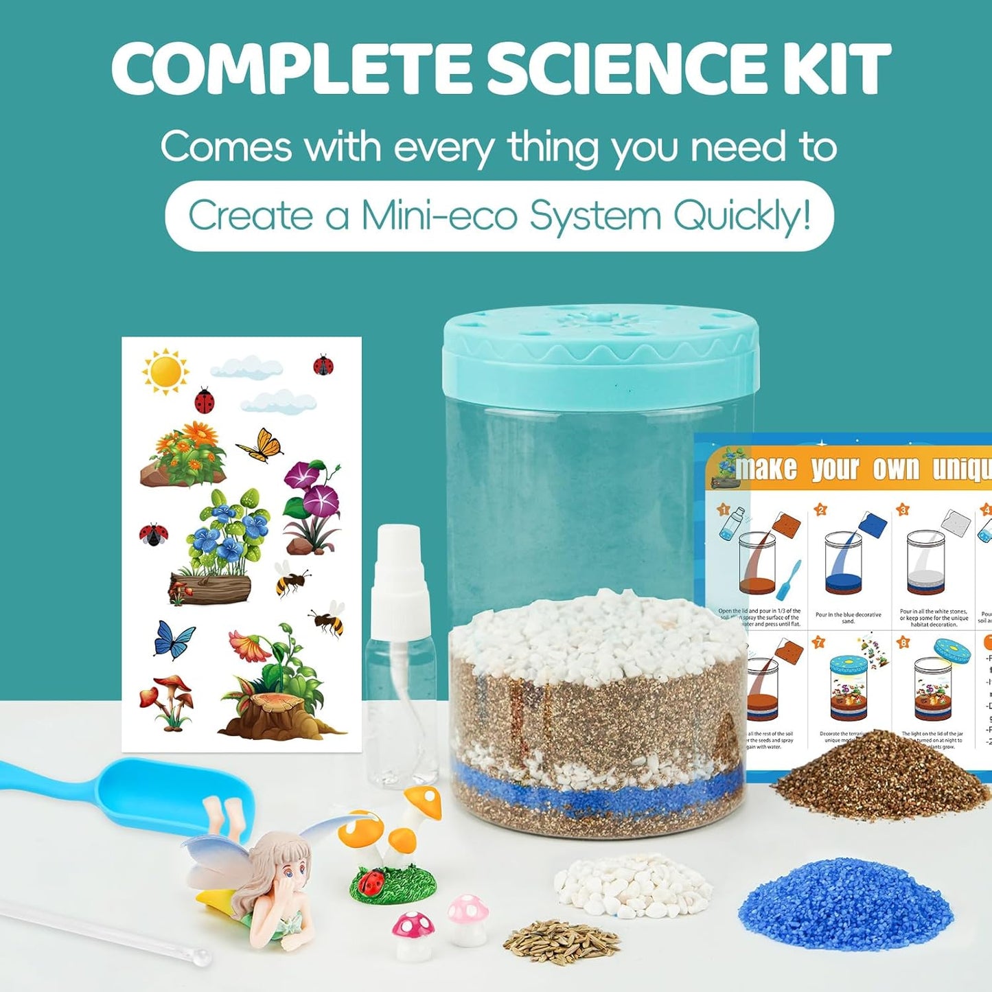 Light Up Terrarium Kit for Kids,Fairy Gardening Kit for Boys and Girls,Creative Educational Gardening Toy,Arts and Crafts Activity Kits,Birthday Gifts for Ages 4 5 6 7 8-12