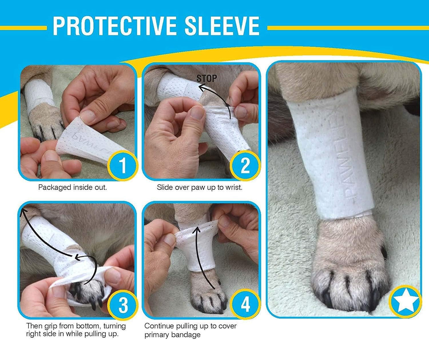 Protective Sleeve Tubular Cover - Bandages - for Dogs Cats & Other Pets First Aid Wound Care Non-Adhesive Disposable Breathable Water Resistant 7 Strips (yields 14-21 Covers) (Small 12pk)