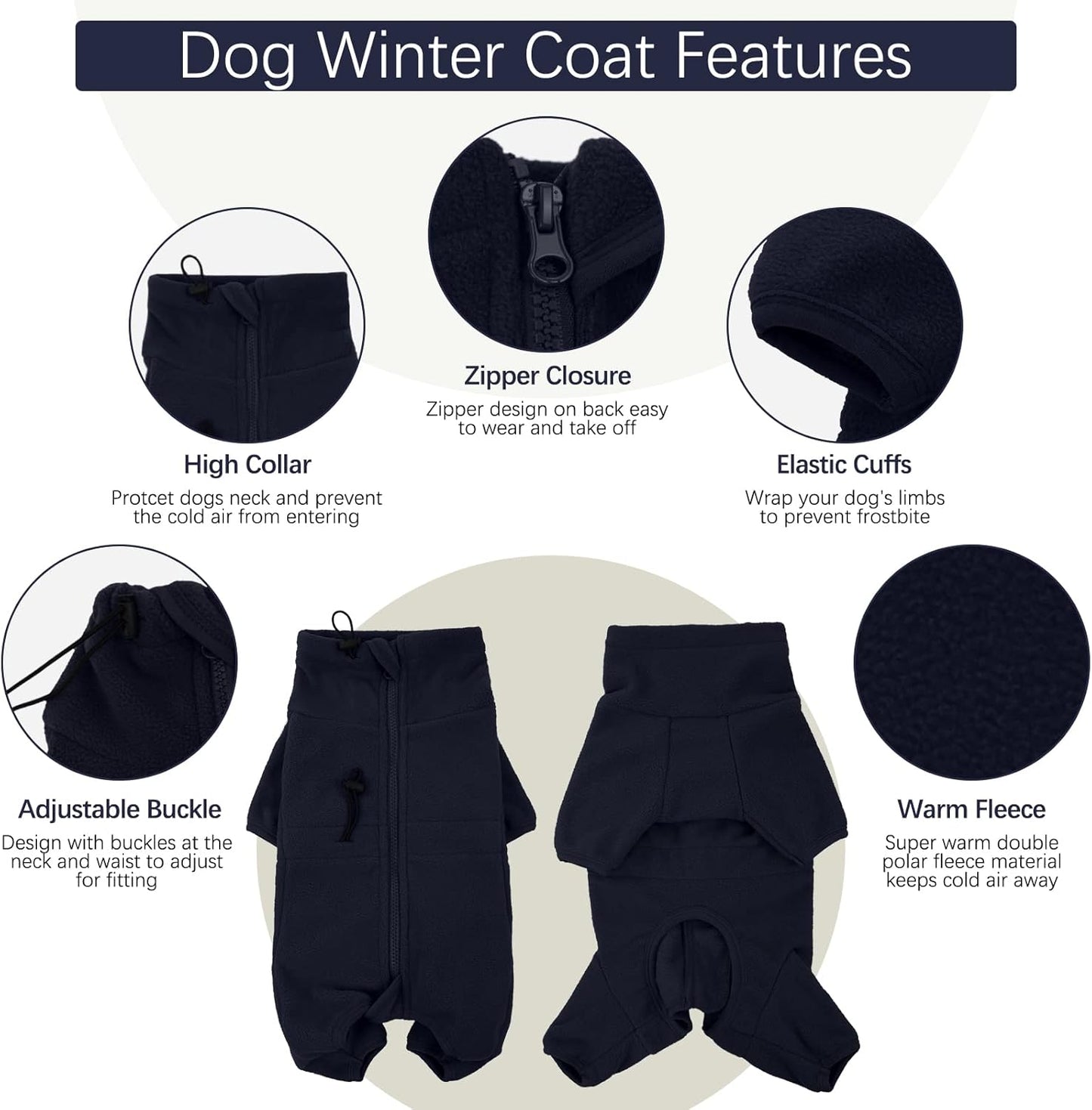ROZKITCH Large Dog Pajamas, Pet Windproof Warm Cold Weather Jacket Cozy Jumpsuit Apparel Outfit Clothes for Medium Large Dog Walking Hiking Sleep Blue L