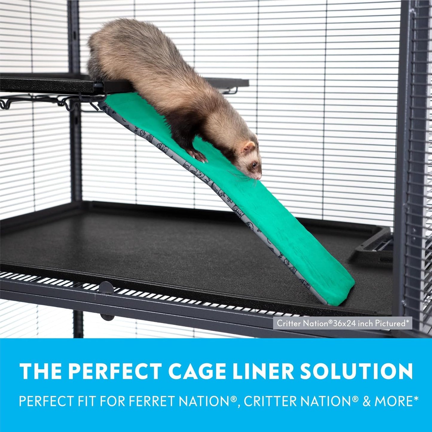 Paw Inspired® Fleece Liners for Ferret Nation, Critter Nation * Cage Ramp for Ferrets, Rats, Chinchillas, Hedgehogs & Other Small Animals (Green, Ramp Cover - 3 Pack)