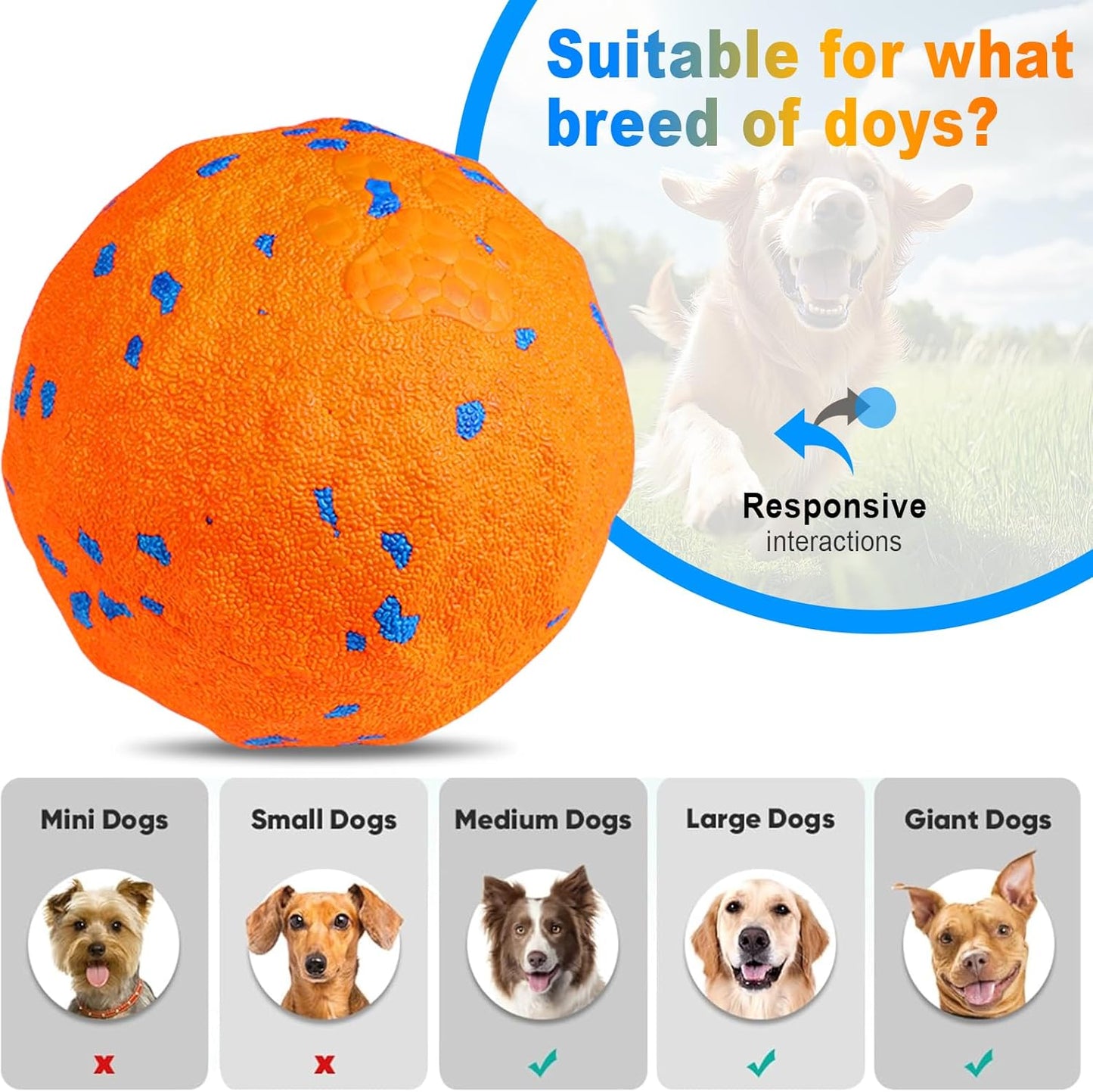 Interactive Dog Toys Ball, Automatic Moving, Bouncing Chew Toys, E-TPU Material, Suitable for Large and Medium-Sized Dogs, Used for Boredom Relief and Daily Training, USB Rechargeable