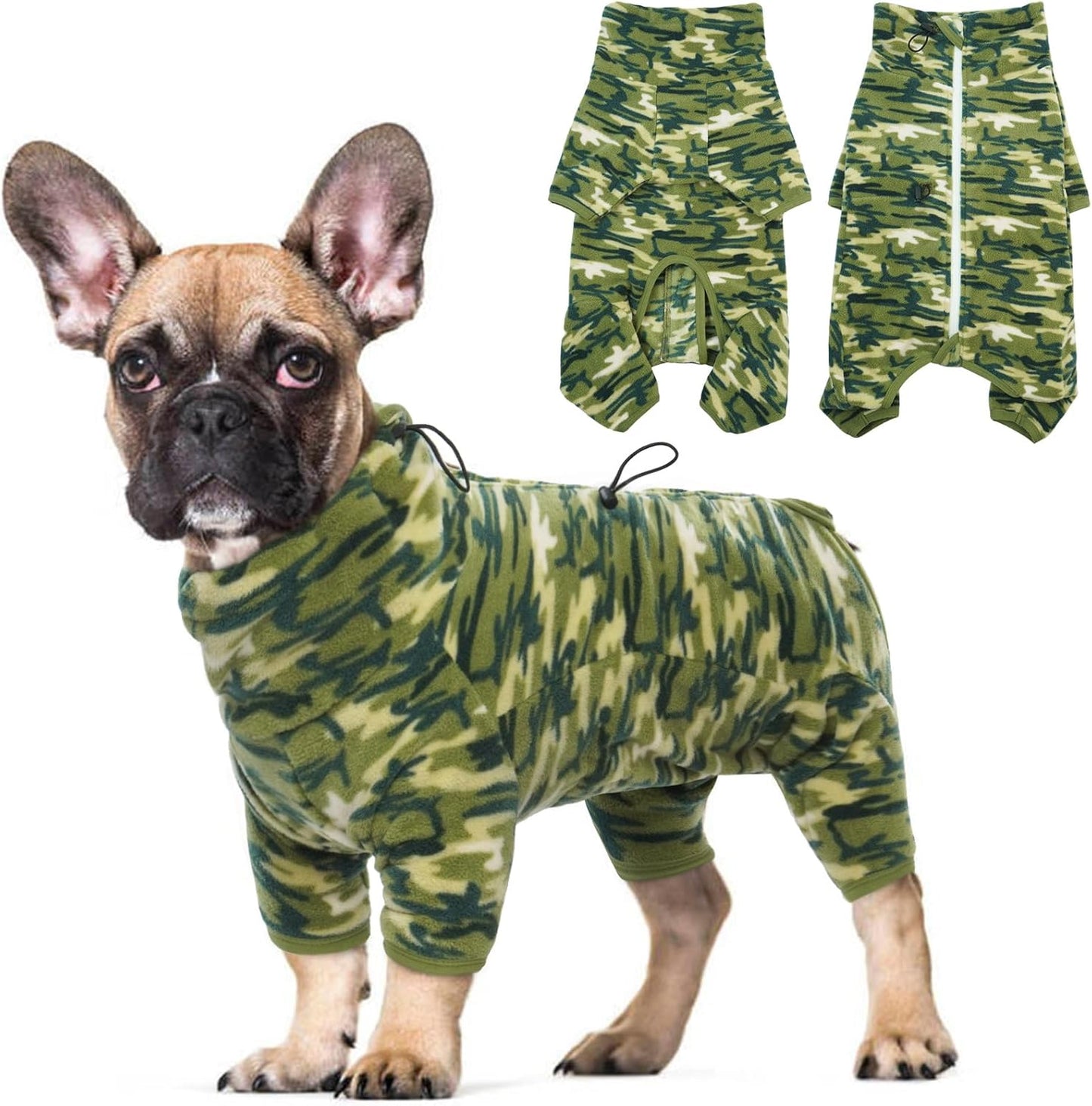 ROZKITCH Camo Dog Jacket Fleece Pullover Pajamas, Pet Windproof Warm Cold Weather Jacket Vest with Luminous Zipper, Jumpsuit Apparel Outfit Clothes for Small Medium Large Dog Camo L