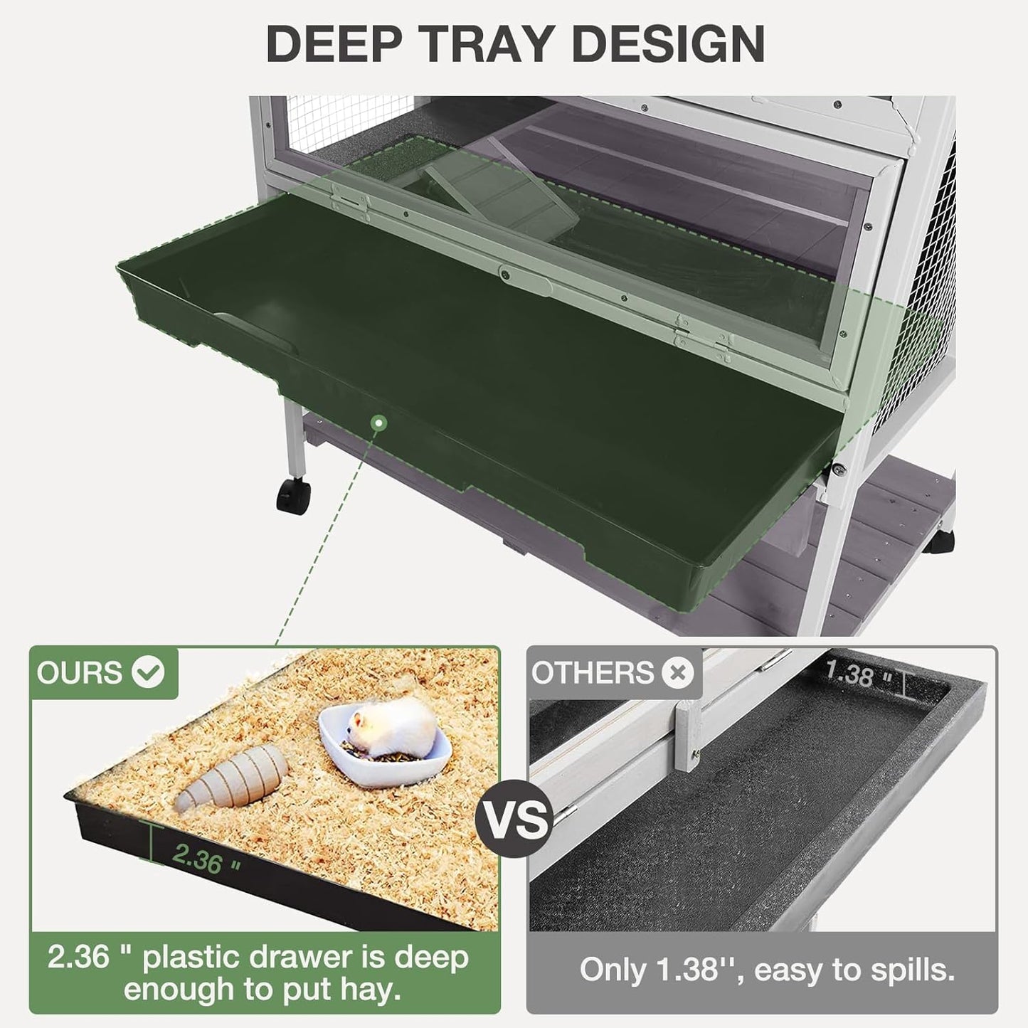 Guinea Pig Cage, Moveable Metal Frame Hamster Cage Anti-Chewing with Aluminium Alloy Edge, Hideouts, Ramps, Seesaws Chewing Toy, Deeper Pull-Out Leakproof Tray for Indoor Outdoor（White）