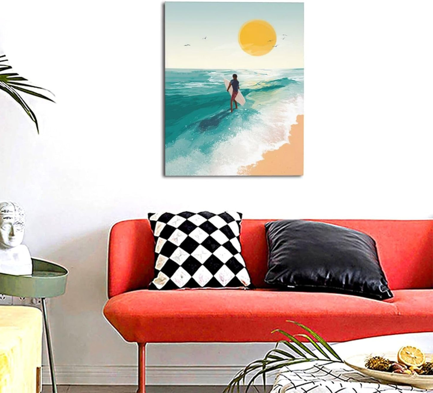 Beach Surfing Wall Art Ocean Coastal Wave Canvas Wall Decor Summer Nature Seascape Pictures Painting Print Framed Artwork Decorations for Bathroom Living Room Office Bedroom 16"x20"