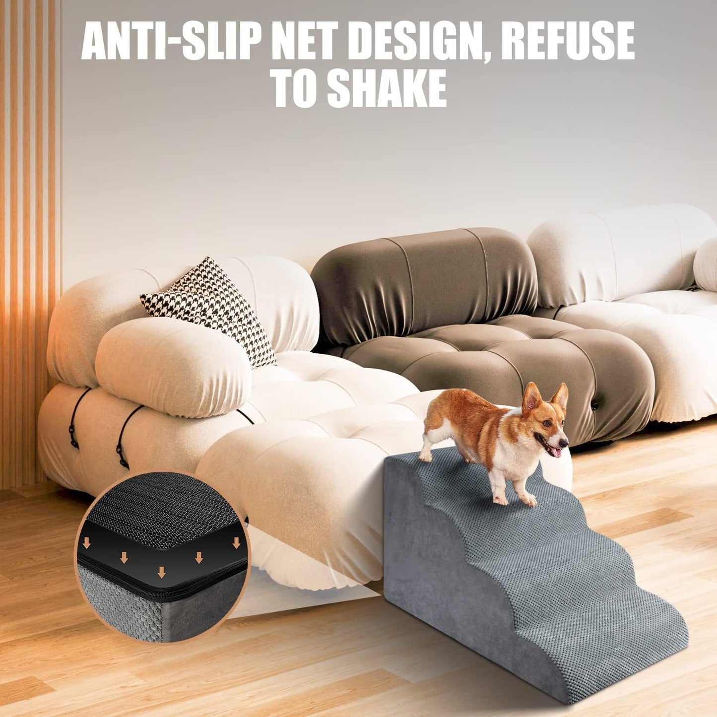 Chic Threads Dog Stairs for High Beds, 4-Step Dog Steps for Couch, Pet Stairs for Small Dogs and Cats, Non-Slip, Stable Indoor Dog Steps for high Bed