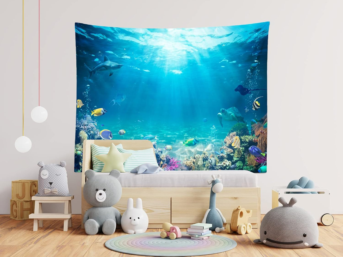 Loccor Underwater World Tapestry Blue Ocean Wall Hanging Under the Sea Coral Reef Wall Tapestry Tropical Fish Tank Undersea Tapestries Marine Wall Art for Bedroom Living Room Dorm Decor 60X40 Inches