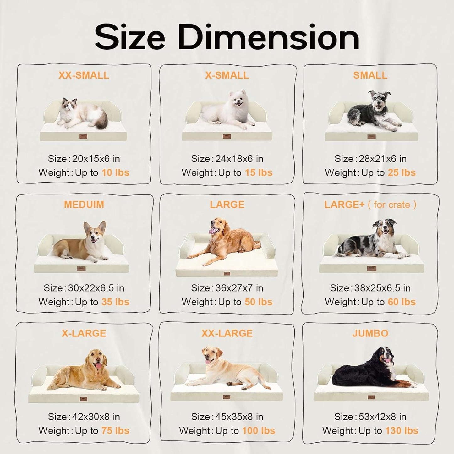 Extra Large Dog Bed-Orthopedic Waterproof XL Dog Bed for XLarge Extra Big Dogs - Foam Couch Sofa Washable with Removable Cover-Beige