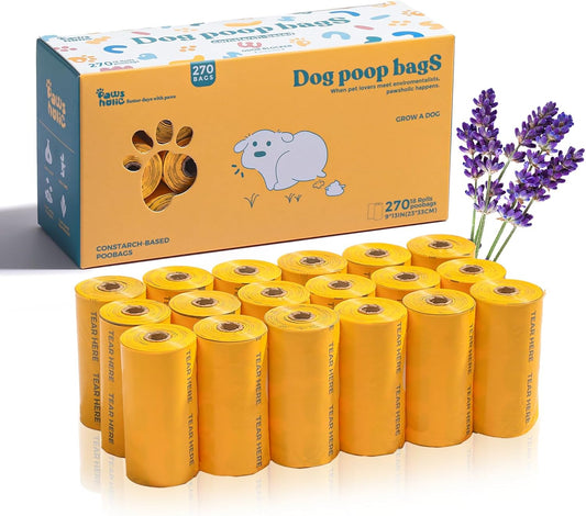 Dog Poop Bags Rolls Biodegradable 100% Leak Proof Dog Waste Bags -270 Count 18 Rolls - Cornstarch Based Doggie Poop Bag for puppy and Big Dogs(Lavender)