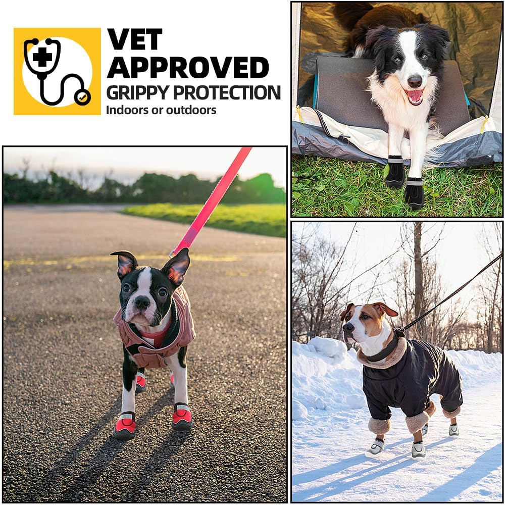 Hcpet Dog Boots for Large Dogs, Dog Shoes for Hot Pavement Winter Snow, Paw Protector Dog Booties Designed for Comfort and Breathability, Outdoor Booties for Small Medium Dogs for Hiking Brown Size 4