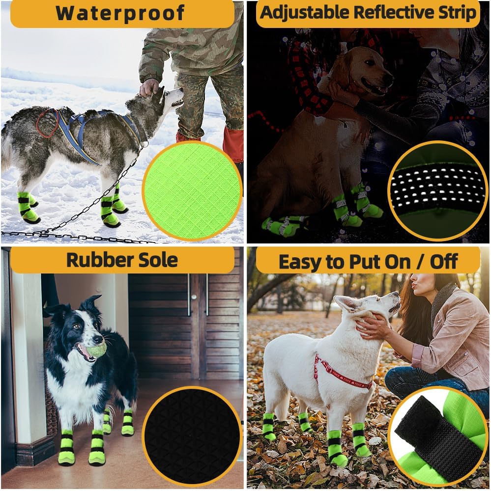 Dog Shoes for Hot Pavement Anti-Slip Dog Boots & Paw Protectors for Winter Snowy Day Summer Dog Snow Boots Waterproof Dog Shoes for Small to Large Dogs with Reflective Straps for Hiking 4Pcs