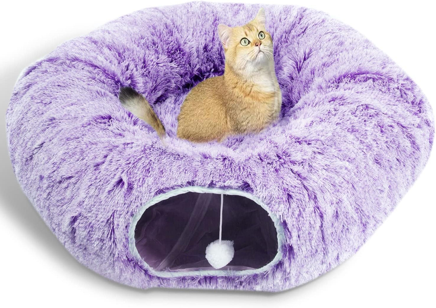 AUOON Cat Tunnel Bed for Indoor Cats - Circle Peekaboo Cat Cave with Washable Mat for Indoor Cats Kitten Kitty Puppy Rabbit Ferret (Purple)