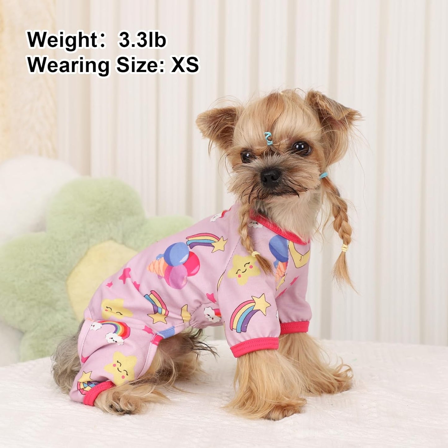 Dog Pajamas Pjs Spring Summer Dog Clothes for Small Dogs Girl - Female - Small Size Dogs, Soft Stretchy Puppy Clothes Doggie Onesies Cat Pet Jammies Outfit, Rainbow Pink, S