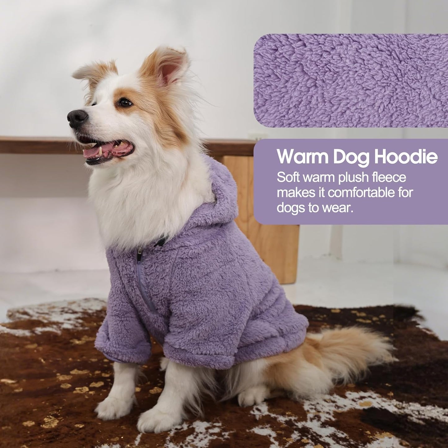 IDOMIK Fuzzy Dog Sweater with Adjustable Hood, Warm Fleece Dog Sweater Hoodie with Harness Hole & Pocket, Pullover Sweaters for Small Dogs, Fuzzy Hooded Sweatshirt for Fall Winter Christmas,Purple,XS