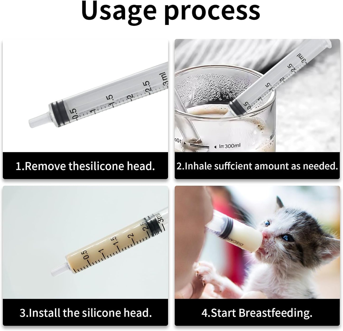 Professional Reusable Puppies Feeding Syringes for Newborn Kittens, Puppies, Pets, Wildlife, Rabbits, Squirrel,Small Animals (4Nipple+2 Syringes)