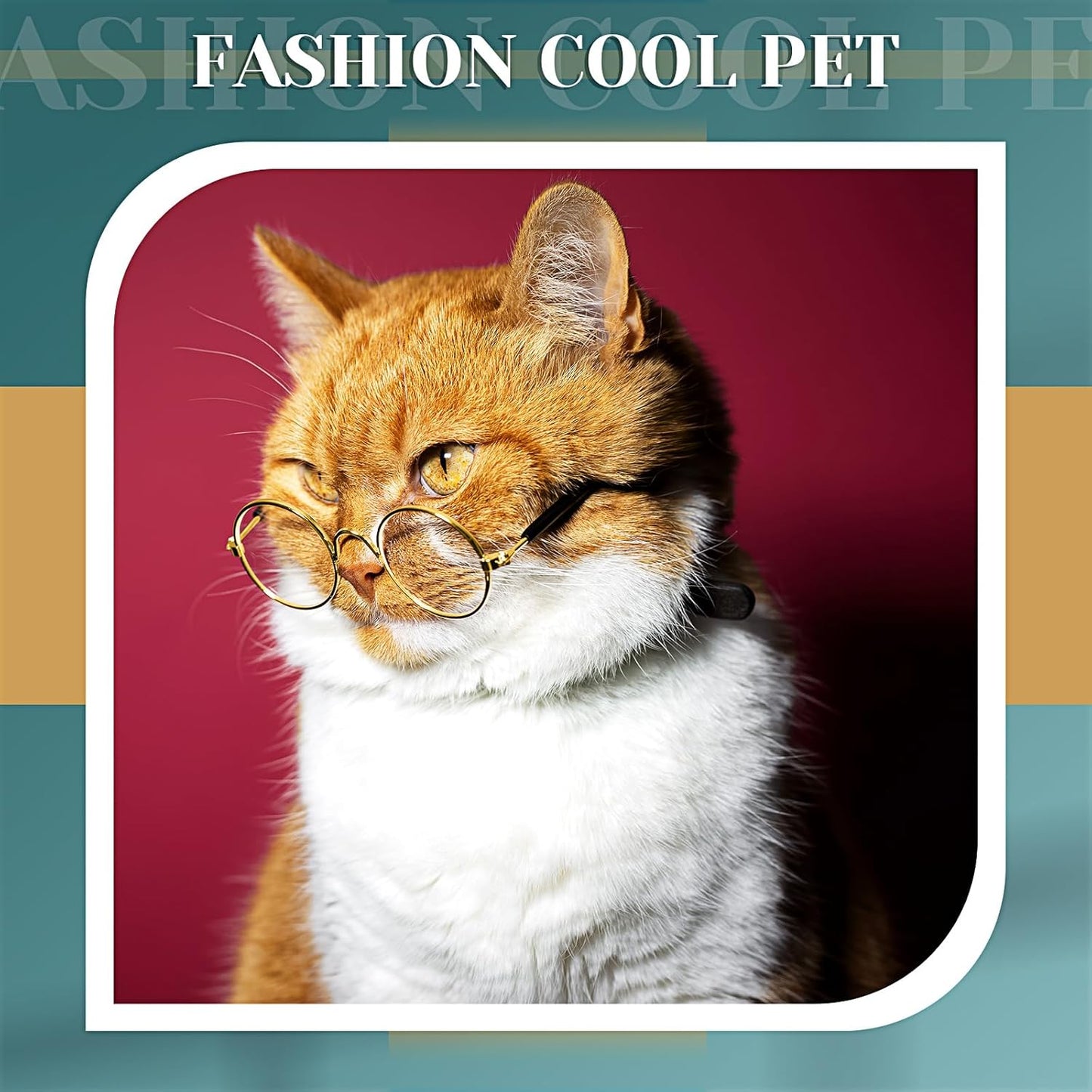 Dog Sunglasses Retro Pet Glasses Doll Glasses Classic Round Dog Glasses Metal Cat Puppy Eye Wear Hippie Costumes for Cats and Dogs, Photos Props Cosplay Party Costume (Gold,No Lens Style)