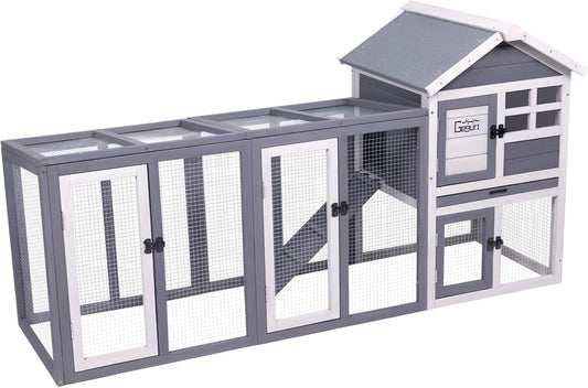 GEGURI Large Rabbit Hutch Indoor Outdoor Chicken Coop Wooden Bunny Cage with Waterproof Roof