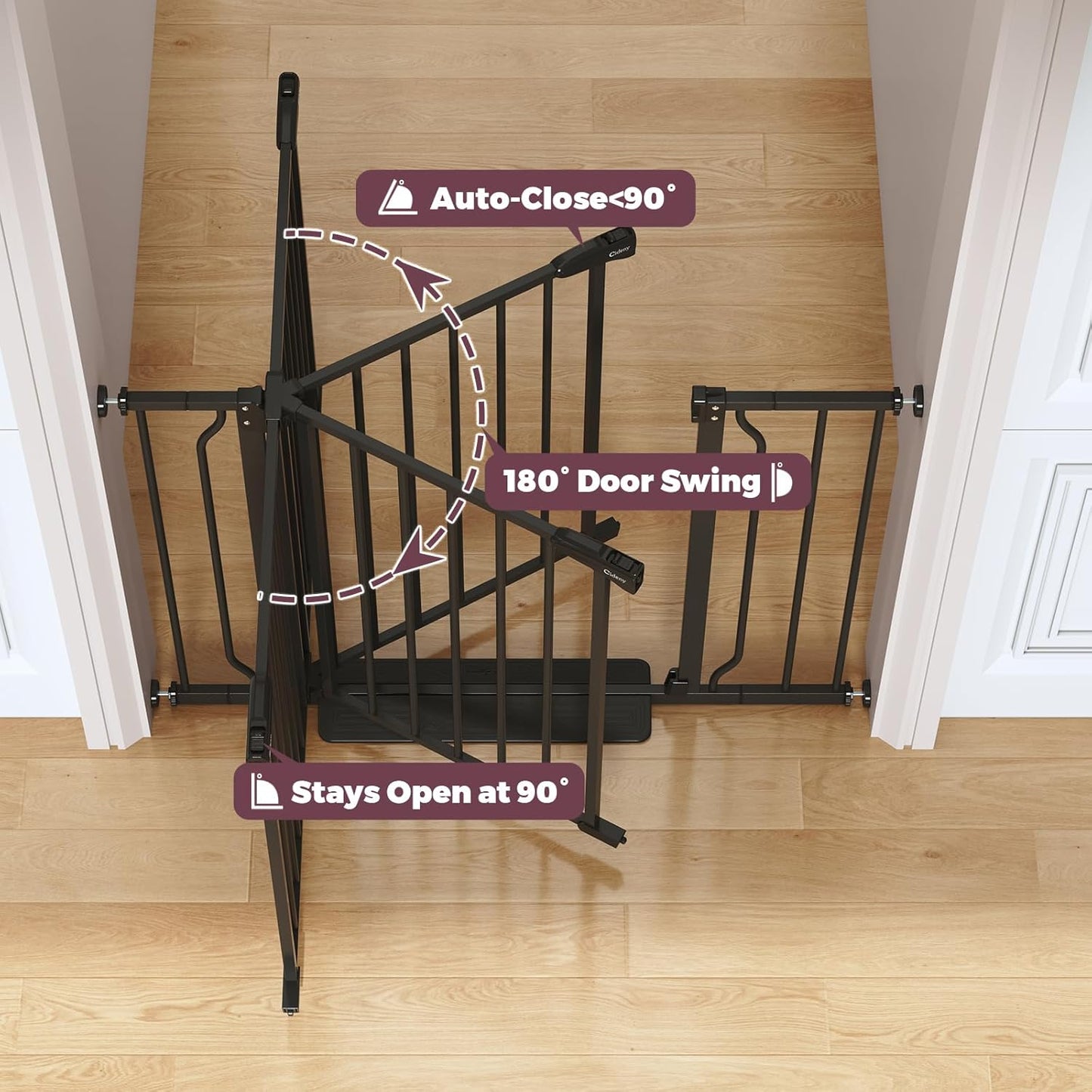 29"-45" Baby Gate for Stairs, Auto Close Stroller Friendly Dog Gate Indoor for Doorways, Pressure Mounted Baby Gate, Easy Walk Through Gate for Children & Pets, Black