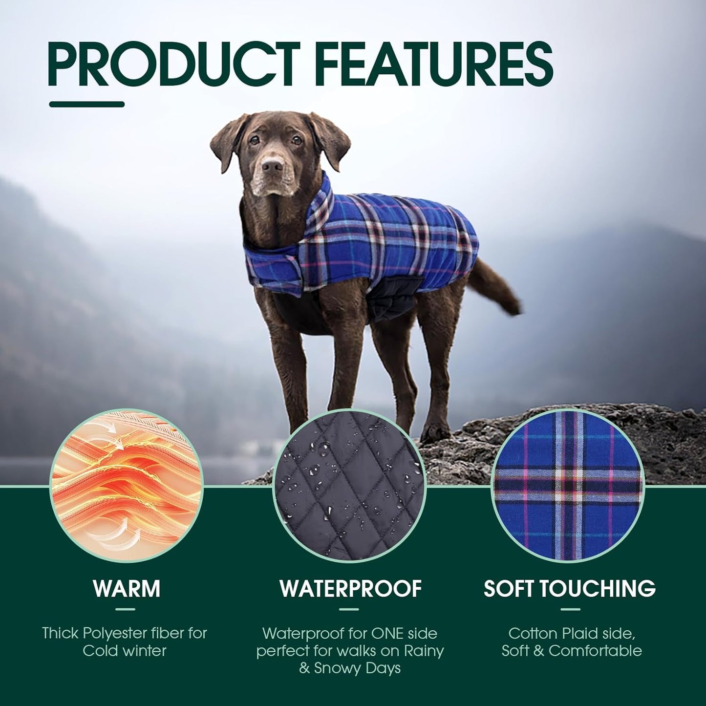 Kuoser Waterproof Dog Coat, Reversible Dog Jacket for Small Dogs, Adjustable Durable Doggie Winter Coat Warm Cozy Puppy Cold Weather Apparel from Small to Large Breed, Navy S