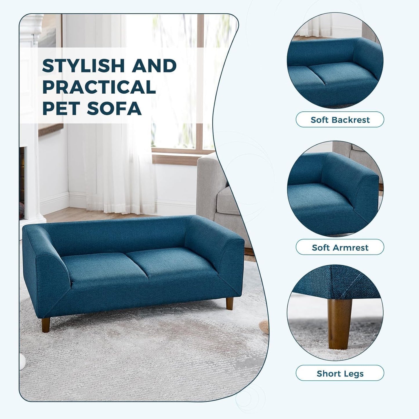 Dog Sofa Couch for Medium to Large Dogs, Memory Foam Dog Sofa Bed, Modern Elevated Pet Couch Bed with Wooden Legs, Light Grey