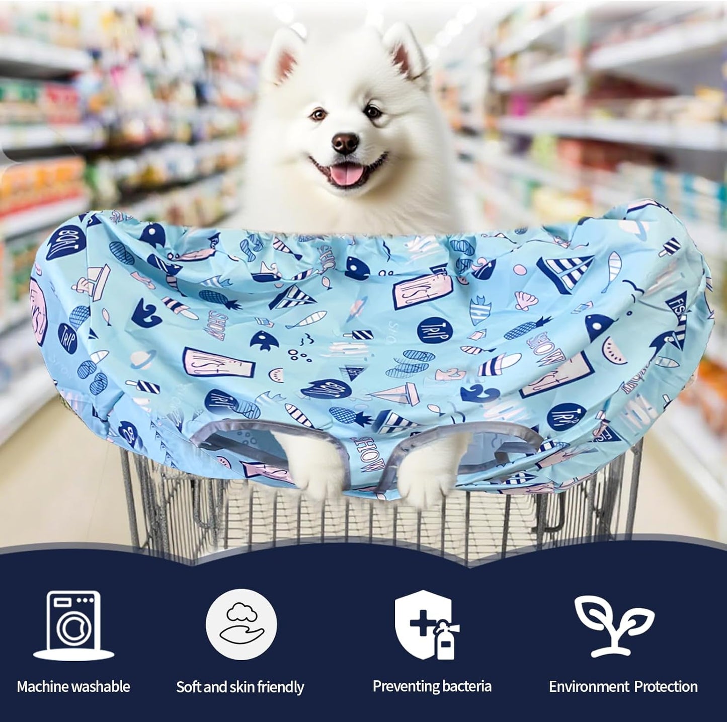 Shopping Cart Cover for Pets Dogs-Waterproof and Cooling Material,Portable and Easy-on Stretch Design with Carry Bag