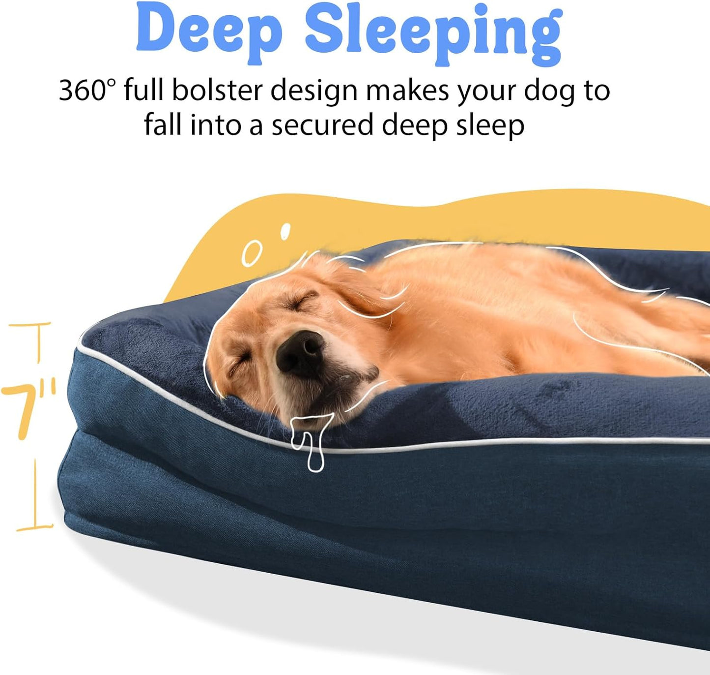 Orthopedic Washable Large Dog Bed - Egg Foam Dog Beds for Large and Medium Dogs Big Pet Beds with Removable Washable Cover and Bolster for Extra Large Dogs