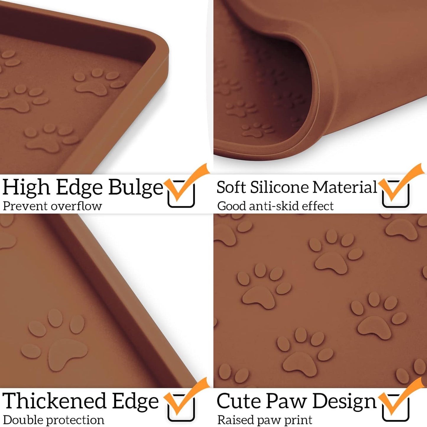 Ptlom Pet Placemat for Dog and Cat, Waterproof Silicone Pet Feeding Bowl Mats for Food and Water, Small Medium Large Dogs Mat Prevent Residues from Spilling to Floor, Brown, 24.5" 16.5"