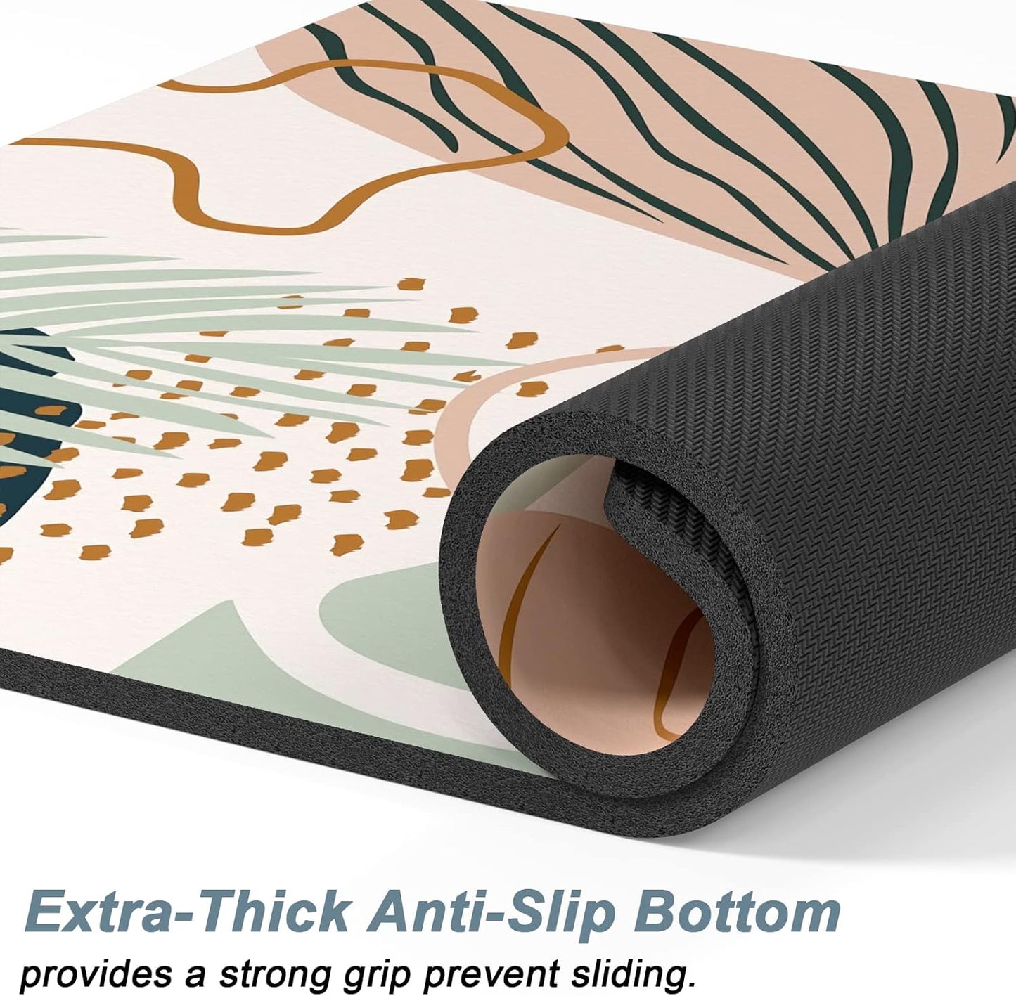 Rnivvi Dog Food Mat, 12" x 19" Boho Absorbent Dog Cat Bowl Mat for Food and Water, Cute Anti-Slip Rubber Pet Feeding Rug Protect Floors, Puppy Placemat for Feeding & Watering Supplies, Tropical Leaves