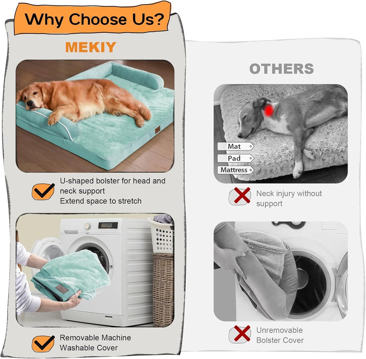 Orthopedic Large Dog Bed Washable: Large Size Dog Beds with Removable Washable Cover, XXLarge Orthopedic Aqua Blue Dog Beds for Big Pet Dogs